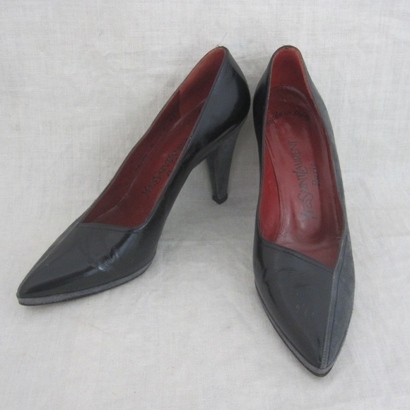 Yves Saint Laurent Shoes - YVES SAINT LAURENT black gray pumps size 7 1/2 m